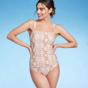 Kona Sol Size M Square Neck On Piece Swimsuit Snake Print Tummy Control Neutral